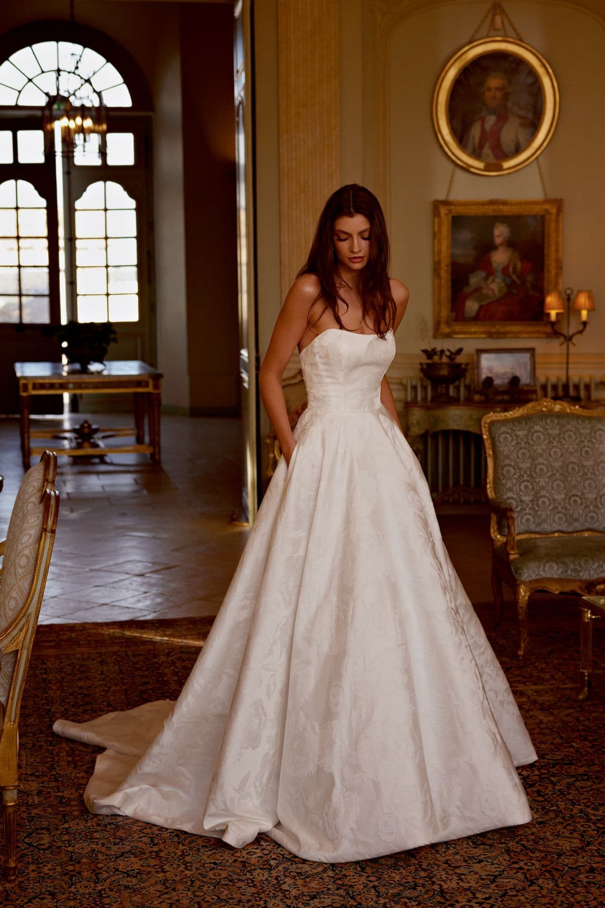 Josette by Justin Alexander, a full bridal gown in a historic interior