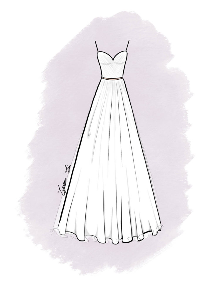 drawn illustration of a line wedding dress
